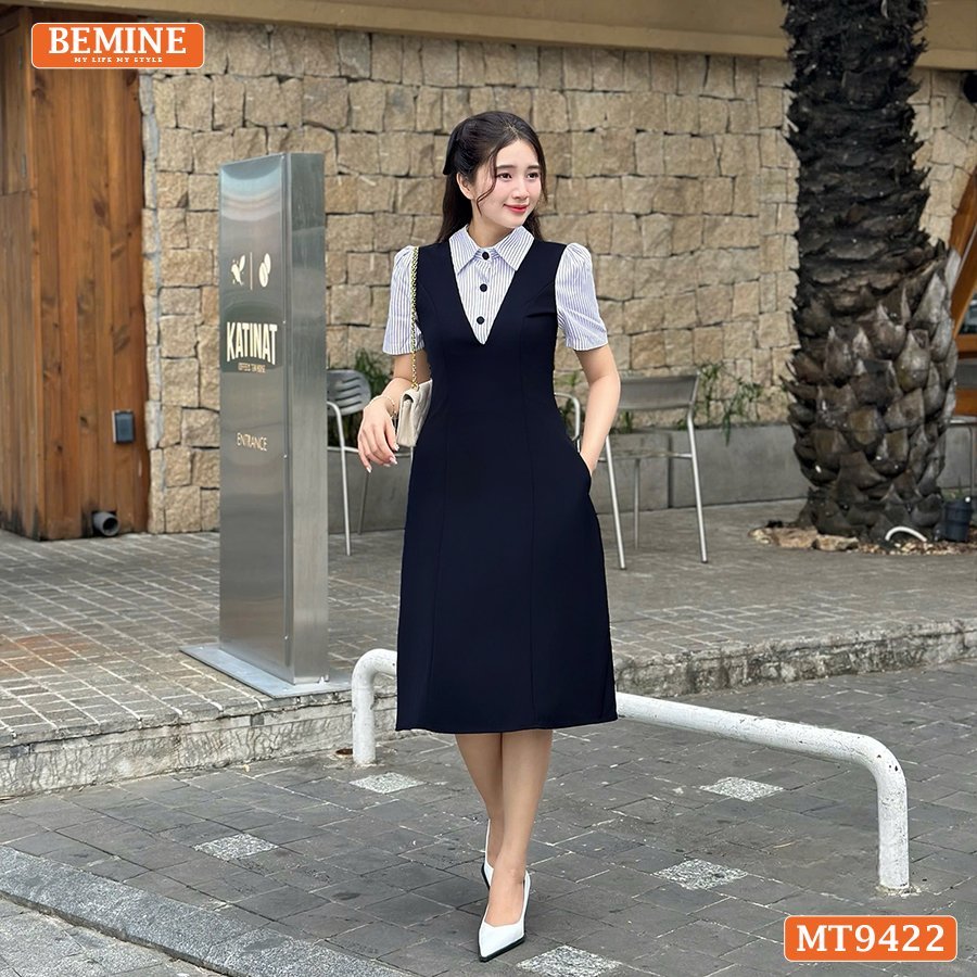BEMINE เดรสดีไซน์คอปกเสื้อทรงเอและเสื้อชั้นในสตรีเทียม เหมาะสําหรับทํางานหรือเดินไปรอบๆ town-MT9422