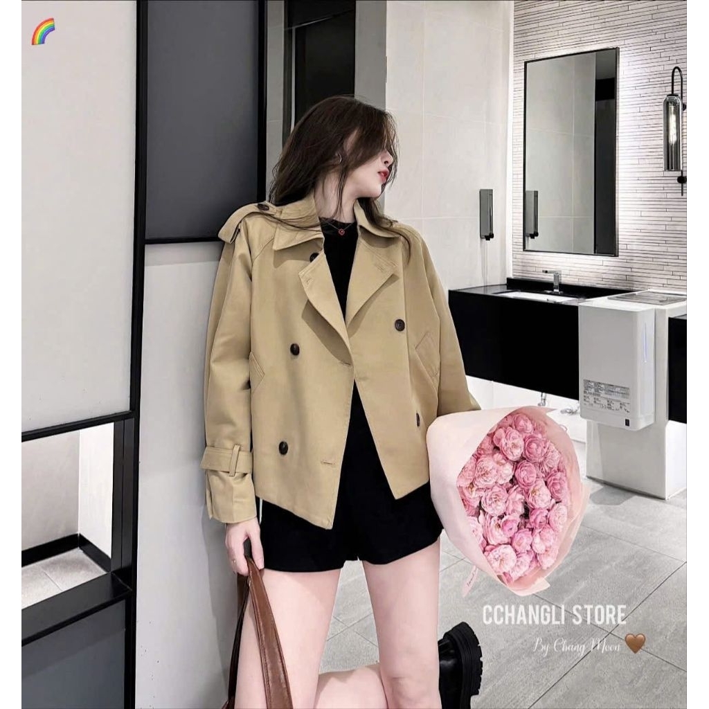 MANGTO เสื้อแจ็คเก็ตผู้หญิง KAKI มีกระดุมคอปก VEST