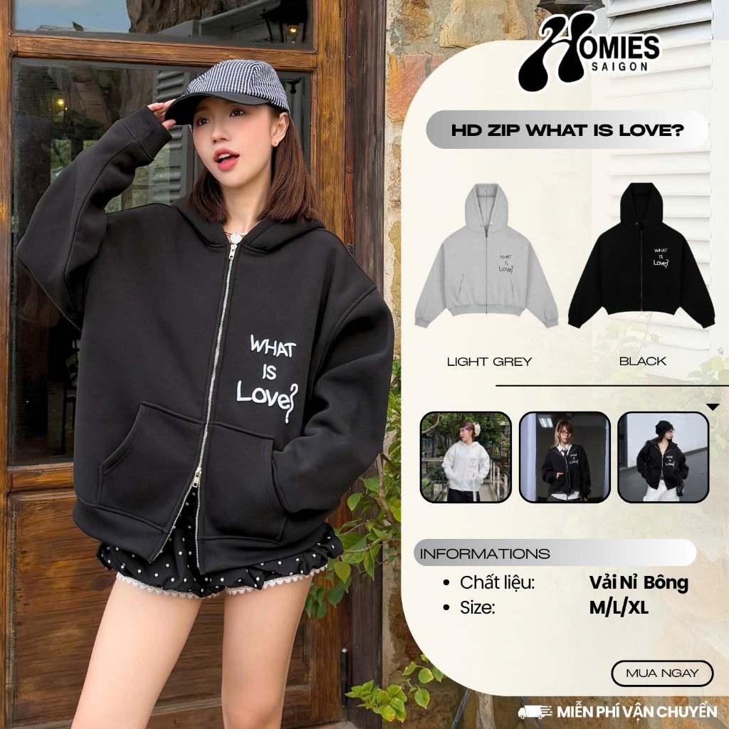 Double Zipped Form Boxy Hoodie WHAT IS LOVE Local Brand Unisex Oversize Men and Women - Homies ไซ่ง่อน