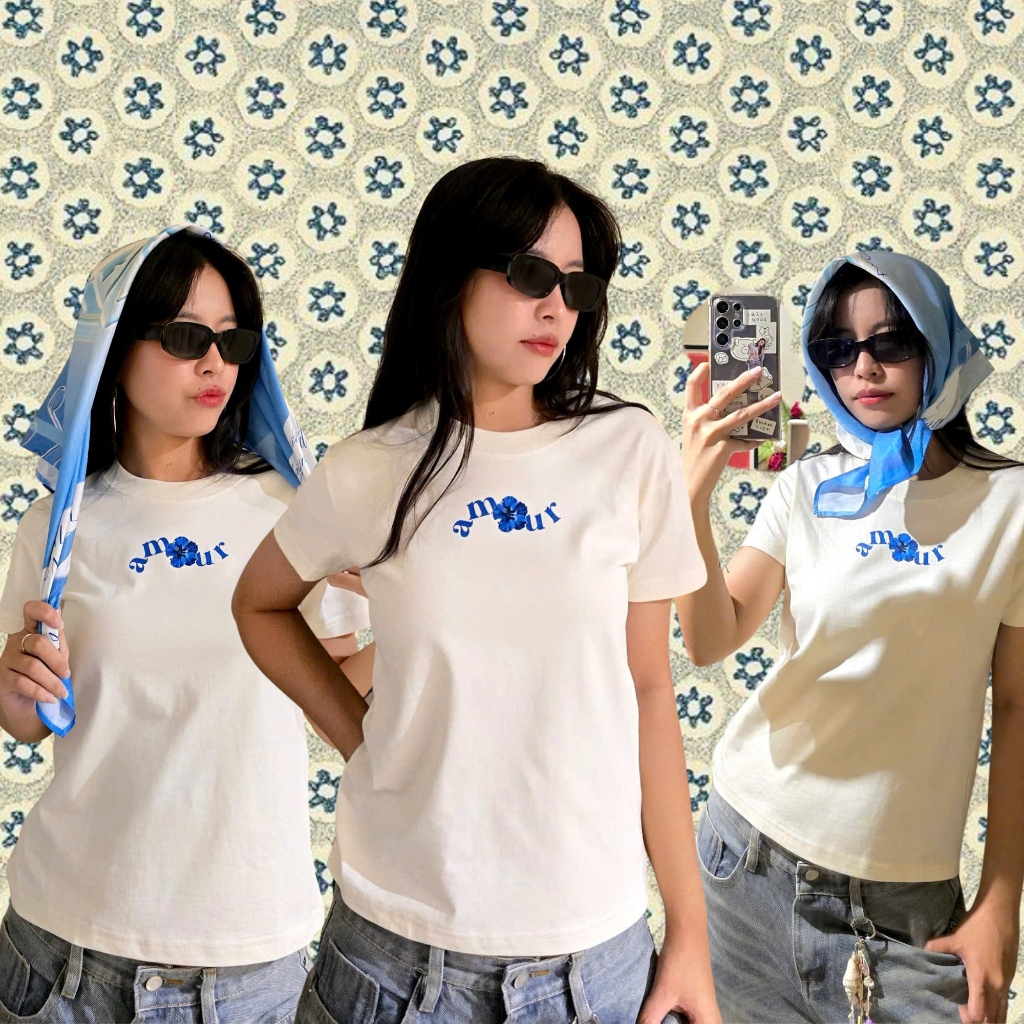 Tdencias ผู้หญิง Babytee ผ้าฝ้าย Amour Blue ดอกไม้, Amour Cherry สีแดง, Mucho Amour TSP0063