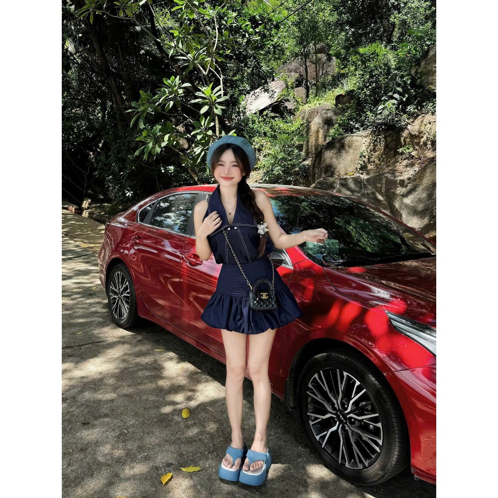 ⋆. ̊ Set เสื้อกล้าม+กระโปรง - Jean - สีน้ําเงินเข้ม - SP022836  Hoa Toc MEOINDAHOUSE