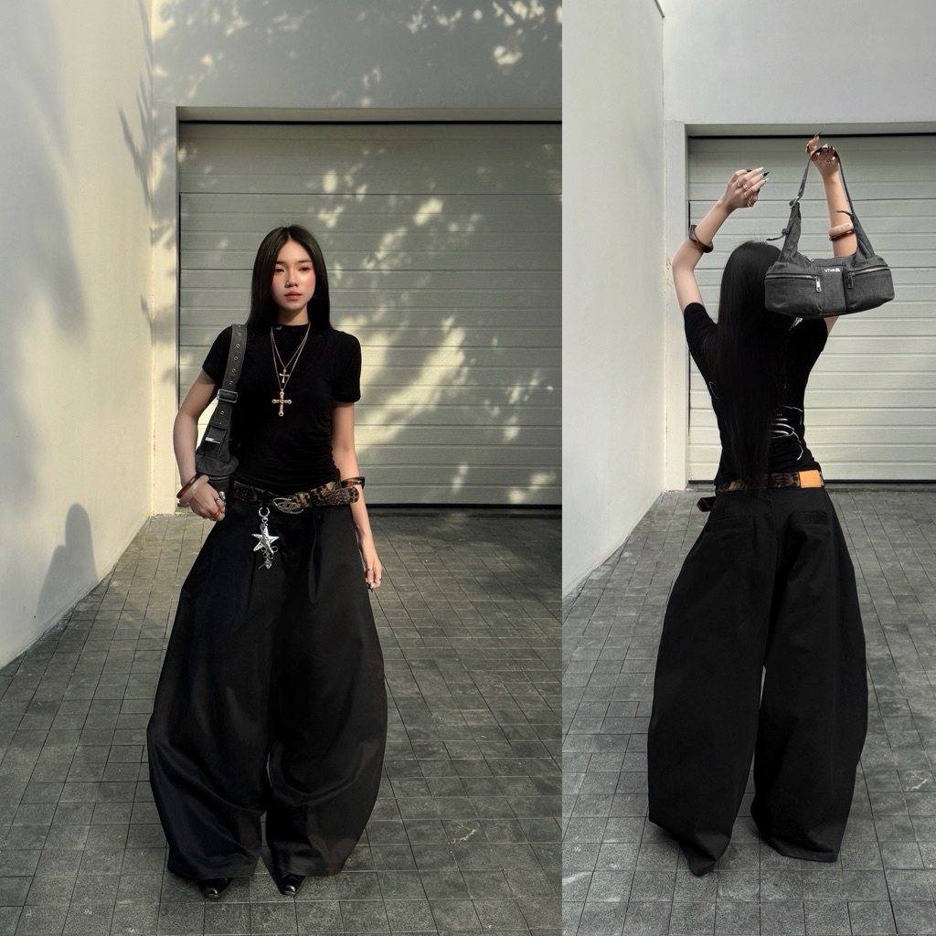 CHOSEN KAKI WIDE-LEG TROUSERS - กางเกงสีกากี WIDE-LEG สําหรับผู้ชายและผู้หญิง