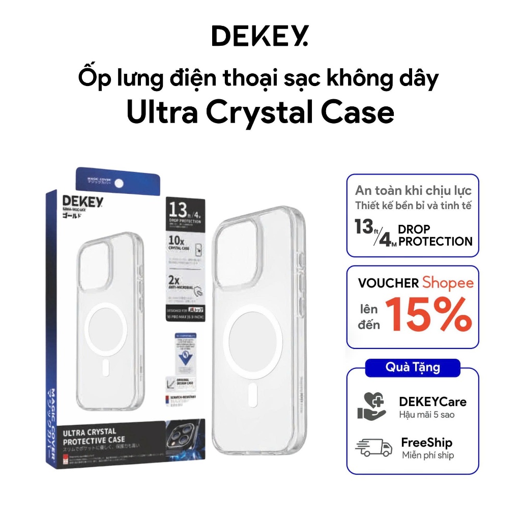 DEKEY Magic Cover Ultra Crystal เคสโทรศัพท์โปร่งใสชาร์จไร้สายสําหรับ 14Pro- 16Promax