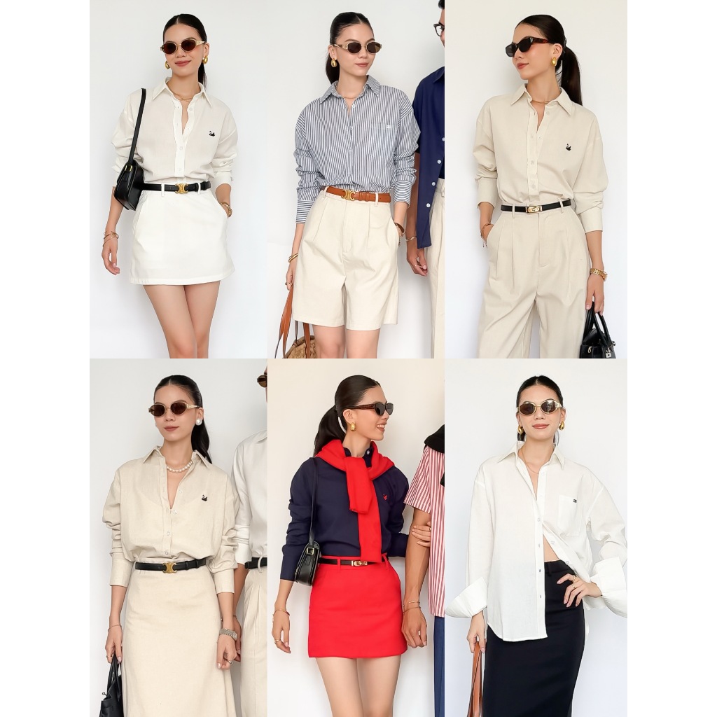 เสื้อเชิ้ตผ้าลินินทรงหลวมสําหรับผู้หญิงปักลายหงส์จารา | 3523 | ลาน่า อย่างเป็นทางการ