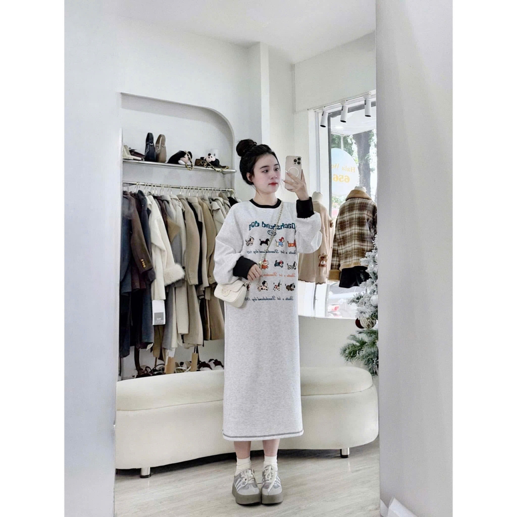 เดรสยาวทรงตรงชุดคลุมท้องทรงตรงฤดูใบไม้ร่วงฤดูหนาวทําจาก Gemmy House felt Bop 90