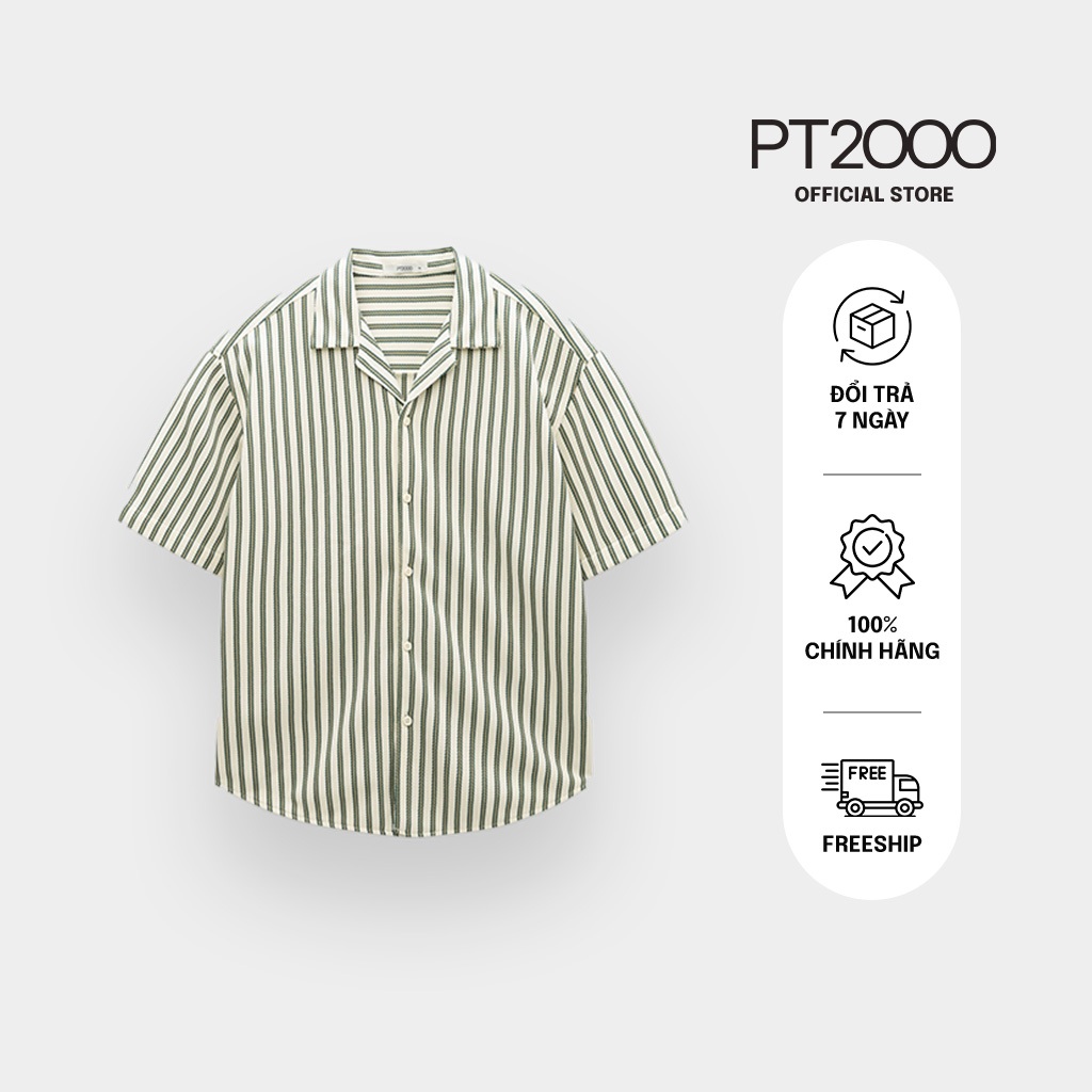 เสื้อเชิ้ตลายทางแขนสั้นทรงหลวมสําหรับผู้ชาย PT2000 ผ้าคอตตอนเท่ๆ อ่อนเยาว์ ไดนามิก (SMM-M100)