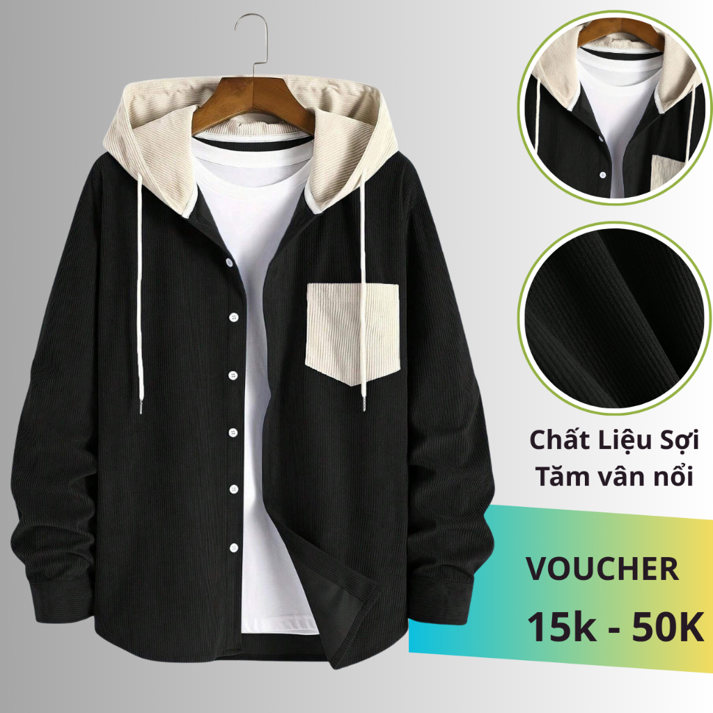 เสื้อเชิ้ตมีฮู้ดผู้ชาย DEMANCI กํามะหยี่ทอ SM81