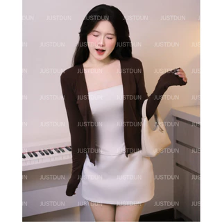 JUSTDUN 304 เสื้อคาร์ดิแกนผู้หญิงตัวยาว ผ้าคอตตอนเนื้อเรียบ นุ่ม สวมใส่สบาย