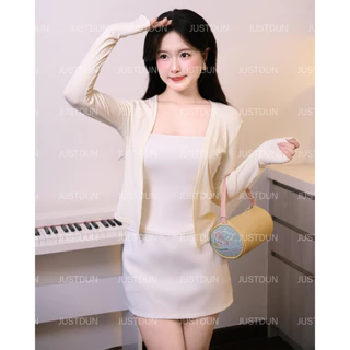 JUSTDUN 304 เสื้อคาร์ดิแกนผู้หญิงตัวยาว ผ้าคอตตอนเนื้อเรียบ นุ่ม สวมใส่สบาย