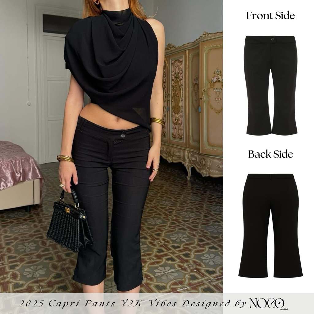 Capri Pants Low-Rise Capri Pants หนา Umi by noco.label Y2K Style (มีในสต็อก ภาพถ่ายจริง)
