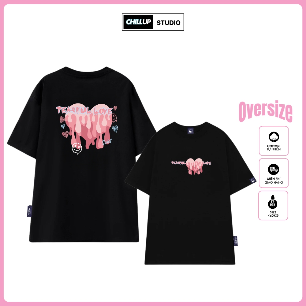 Cool Unisex เสื้อยืดหลวมพิมพ์ลายหัวใจโดย CHILLUP STUDIO - TC59 Oversize สําหรับผู้ชายและผู้หญิง