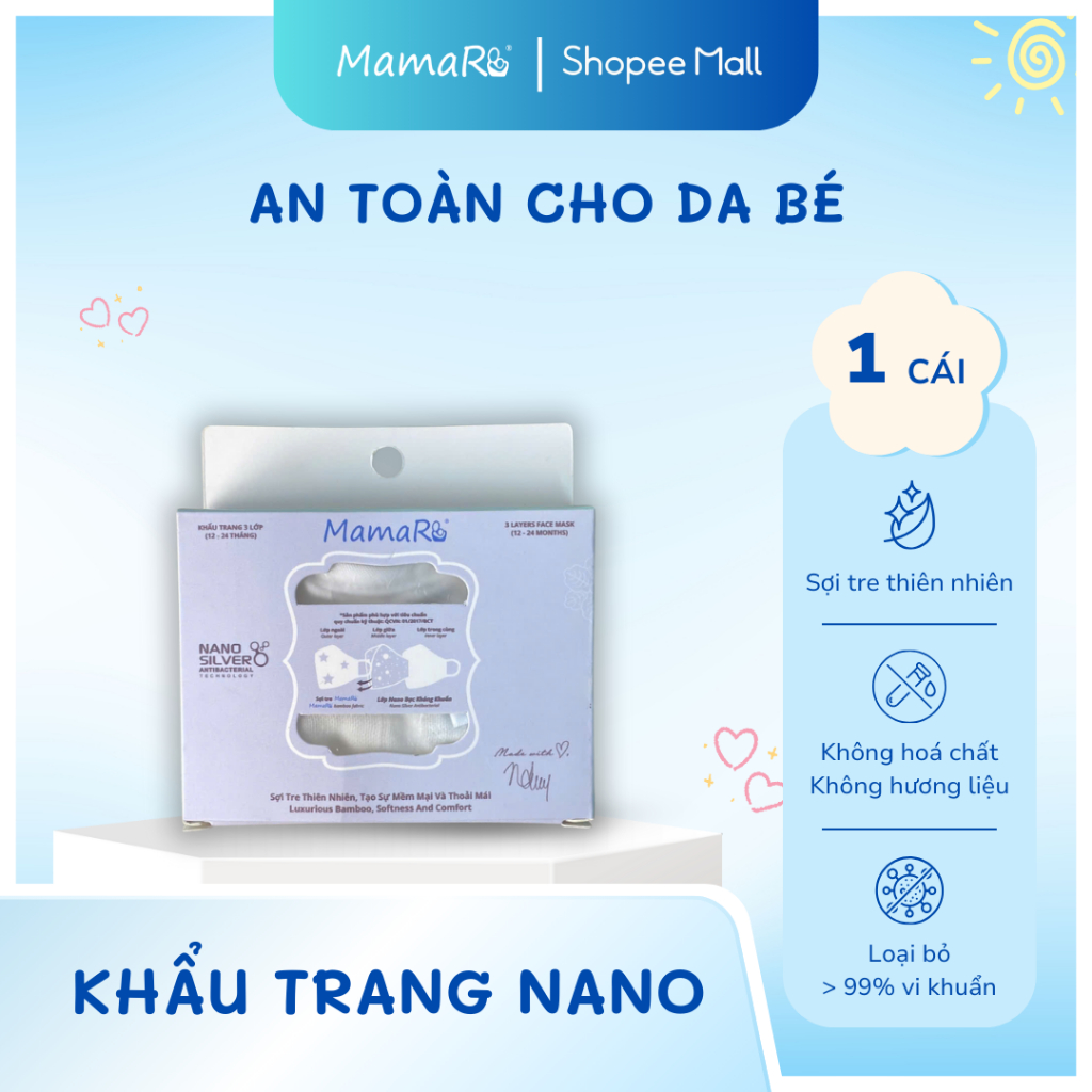 MamaRu - หน้ากากใยไผ่ NANO ต้านเชื้อแบคทีเรีย - KT - ชุด 3 ชิ้น