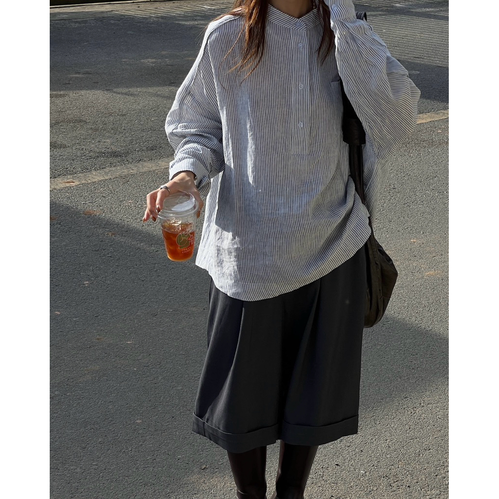 STRIPED SHIRT - STRIPED SHIRT ผ้าลินินฟอกนุ่ม โฟม unisex