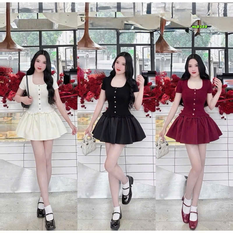 ชุดเดรสคอยูแขนสั้น น่ารัก 0409 ซ.ล