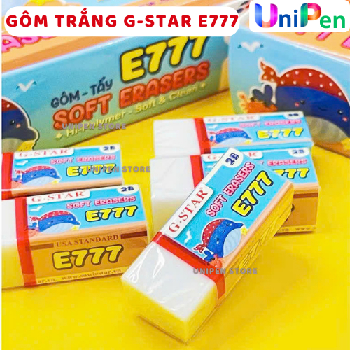 Combo 3 G-star E777 ยางลบดินสอสีขาว, ยางลบดินสอไร้ฝุ่นที่สะอาดสําหรับนักเรียนชั้นประถมศึกษา Unipen