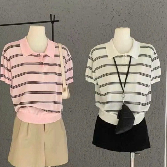 WGWE• เสื้อสเวตเตอร์ mtg ลายทางคอโปโล 3 สี 6739 wgwe QC สินค้าฟรีไซส์