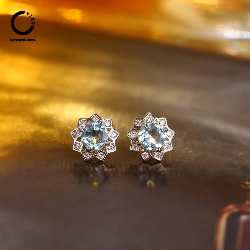 YZXQ ต่างหูเงิน Green Topaz S925 - ดีไซน์กลีบ - รหัส E4SJ