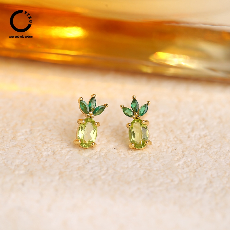 YZXQ ต่างหูหินเงินสไตล์ป่าสีเขียว S925 - รหัส E7SJ