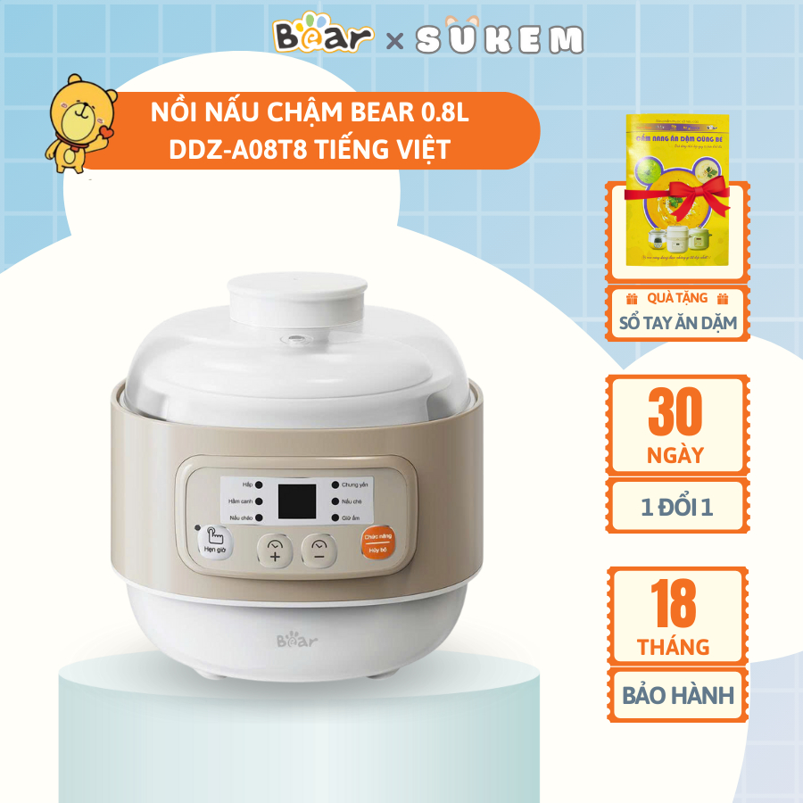 [INCLUDED] Bear 0.8L หม้อตุ๋นสําหรับโจ๊กทําอาหาร, รังนกสตูว์, อาหารสตูว์ DDZ-A08T8