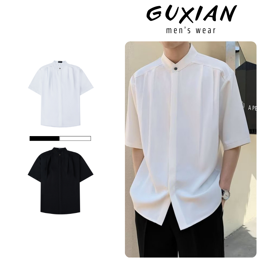 GUXIAN SCT03 เสื้อเชิ้ตแขนสั้นผู้ชายพร้อมผ้าไหมสไตล์ทรงหลวมสําหรับโรงเรียนและออกนอกบ้าน