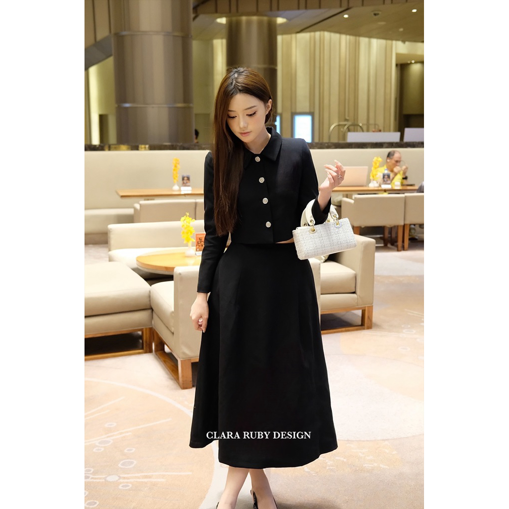 Clara Ruby-Chloe ชุดเสื้อกั๊กและกระโปรง (2 สี BLACK/CREAM WHITE ไซส์ S-XL)