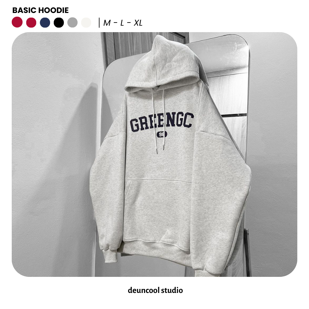 (มีคลิป) DEUNCOOL เสื้อฮู้ดผ้าฟลีซ BASIC ver 1.0 - สีขาวสีเทา - ผ้าฝ้ายเนื้อนุ่ม 100% สําหรับผู้ชายแ