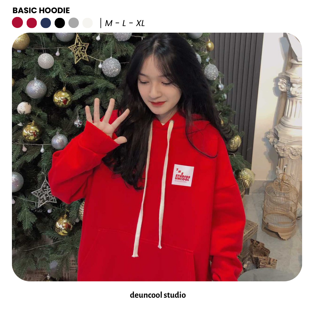 (มีคลิป) DEUNCOOL BASIC Tet Red hoodie ver 1.0 - Cherry Red - ผ้าฝ้ายเนื้อนุ่ม 100% สําหรับผู้ชายและ