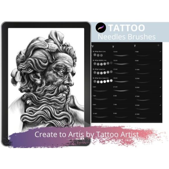 SET OF 20+ PROCREATE BRUSHES – สําหรับฝึกซ้อมสักและการออกแบบสัก