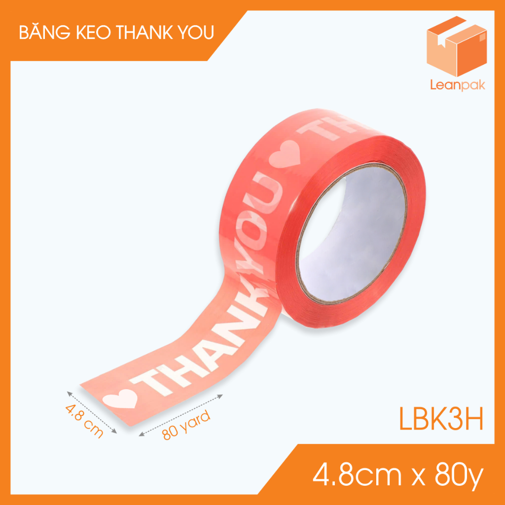 เทปพิมพ์ลาย THANK YOU 1 ม้วน - เทป THANK YOU เทปซีล - ขนาด 4.8cm x 70yards -L.BK3H
