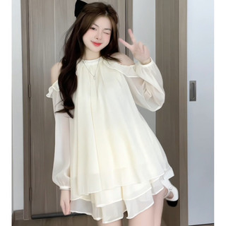 Set áo tơ bèo hở vai kèm chân váy xòe 2 tầng Dilyshop chất tơ óng mềm mại nhẹ nhàng thoáng mát - S110