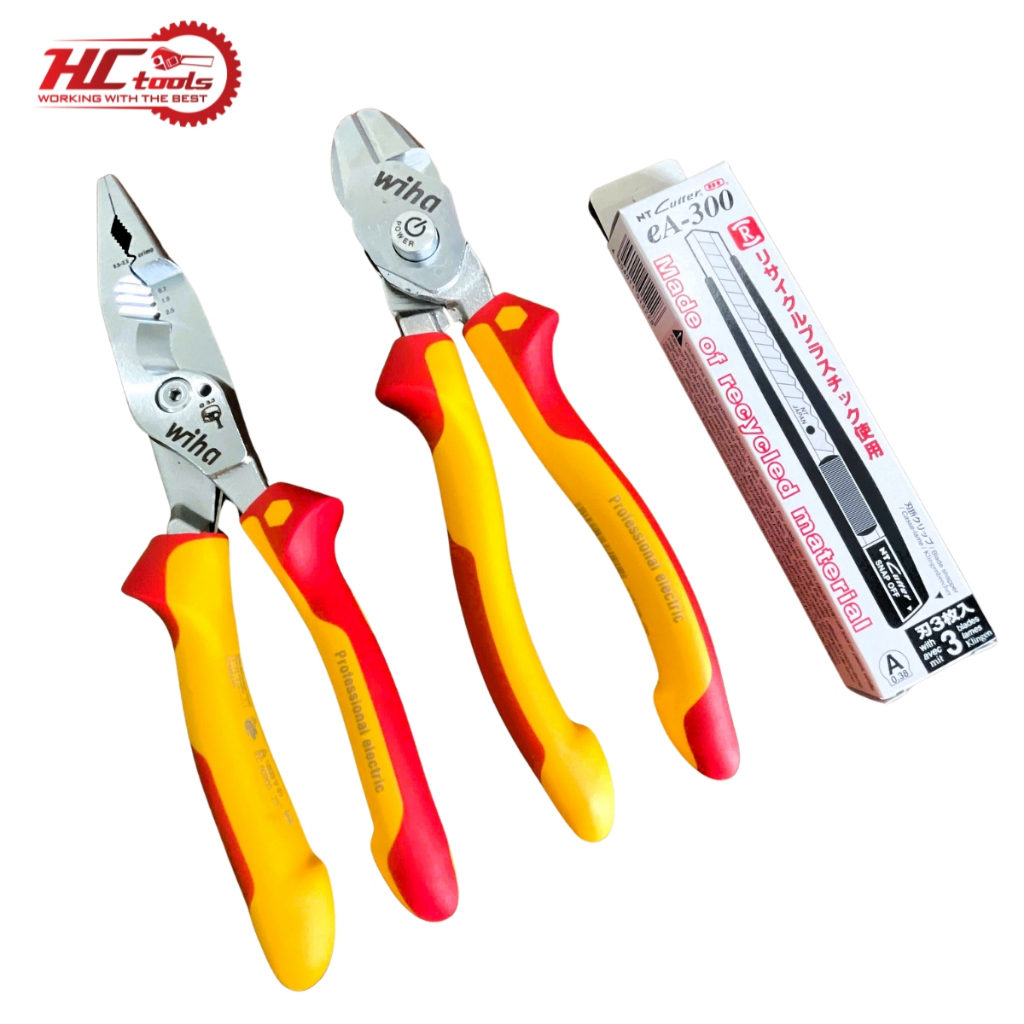 คู่ Wiha 45489 8in1 คีมอเนกประสงค์ + Wiha 38191 คีมตัดแรง + ฟรีเครื่องตัดกระดาษญี่ปุ่น ea-300