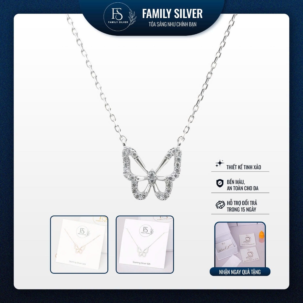 สร้อยคอเงินผู้หญิงลายผีเสื้อประดับด้วยหินผู้หญิงคุณภาพสูง FAMILY SLIVER FSD0001