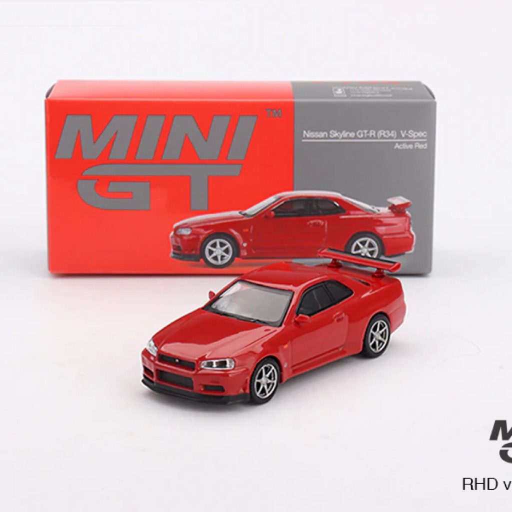 Mini GT 1/64 Nissan Skyline GT-R (R34) V-Spec Active Red รถโมเดล