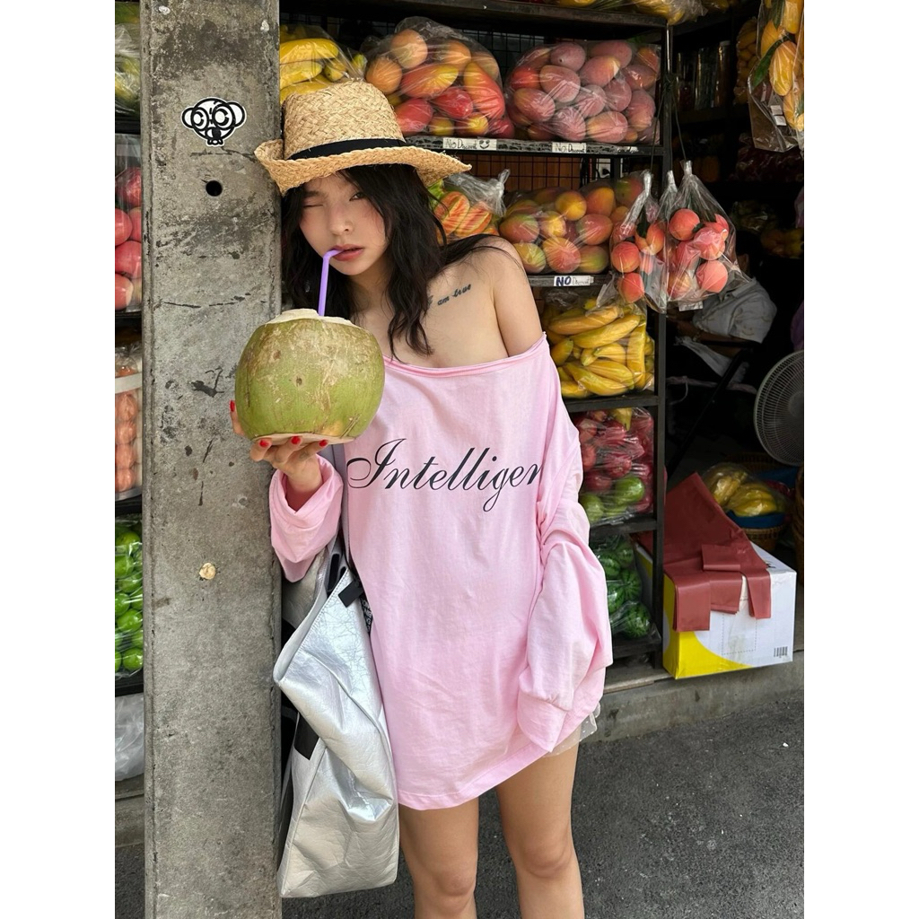 เสื้อยืดแขนยาวเปิดไหล่สีชมพูผู้หญิง - เสื้อยืดพิมพ์ลายอัจฉริยะเสื้อยืดป้องกันแสงแดดฤดูใบไม้ร่วงและฤดูหนาวของผู้หญิงสําหรับโรงเรียนและออกไป [จ_ก47]