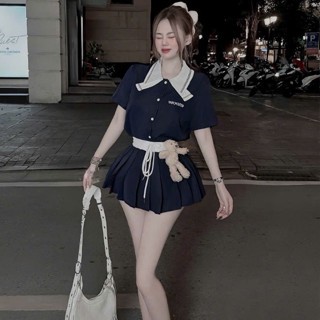 เสื้อผ้าฤดูร้อนของผู้หญิงชุดเสื้อพิมพ์ลายสาวพร้อมกระโปรงจีบ A232(Z2)