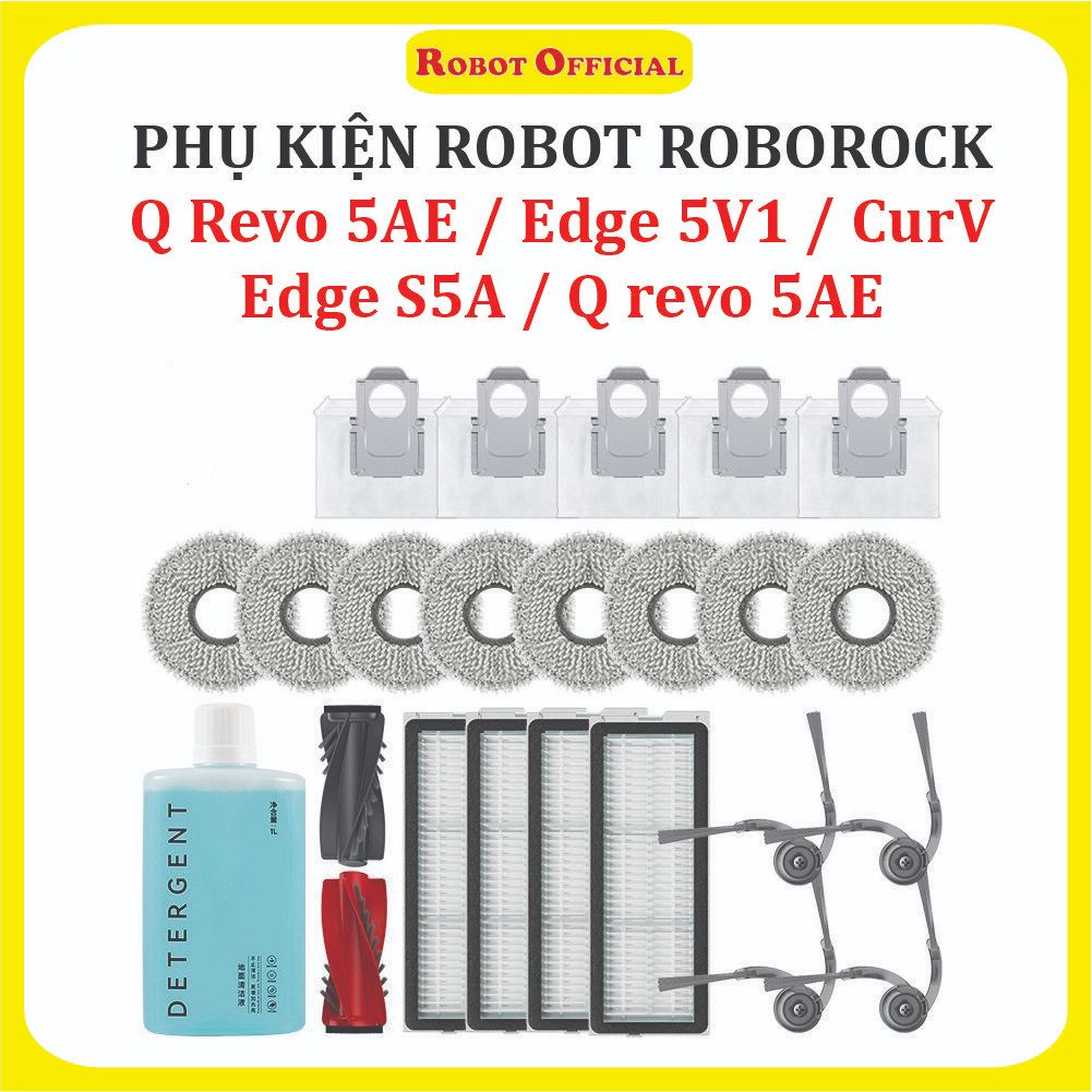 Roborock Q Revo 5AE อุปกรณ์เครื่องดูดฝุ่นหุ่นยนต์, Edge 5V1, S5A, hepa Filter, ผ้าขนหนู, แปรงกลาง, แ