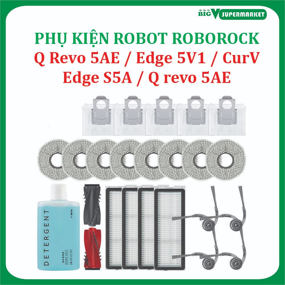 Roborock Q Revo 5AE อุปกรณ์เครื่องดูดฝุ่นหุ่นยนต์, Edge 5V1, S5A, hepa Filter, ผ้าขนหนู, แปรงกลาง, แ