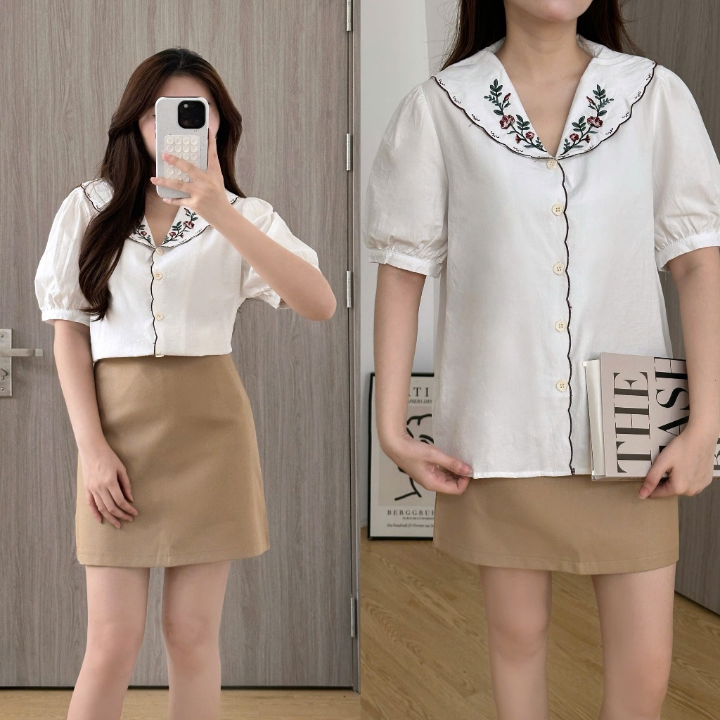 XONXEN 299 PCT เสื้อคอปกชายระบายปักลายดอกไม้ รหัส 5923