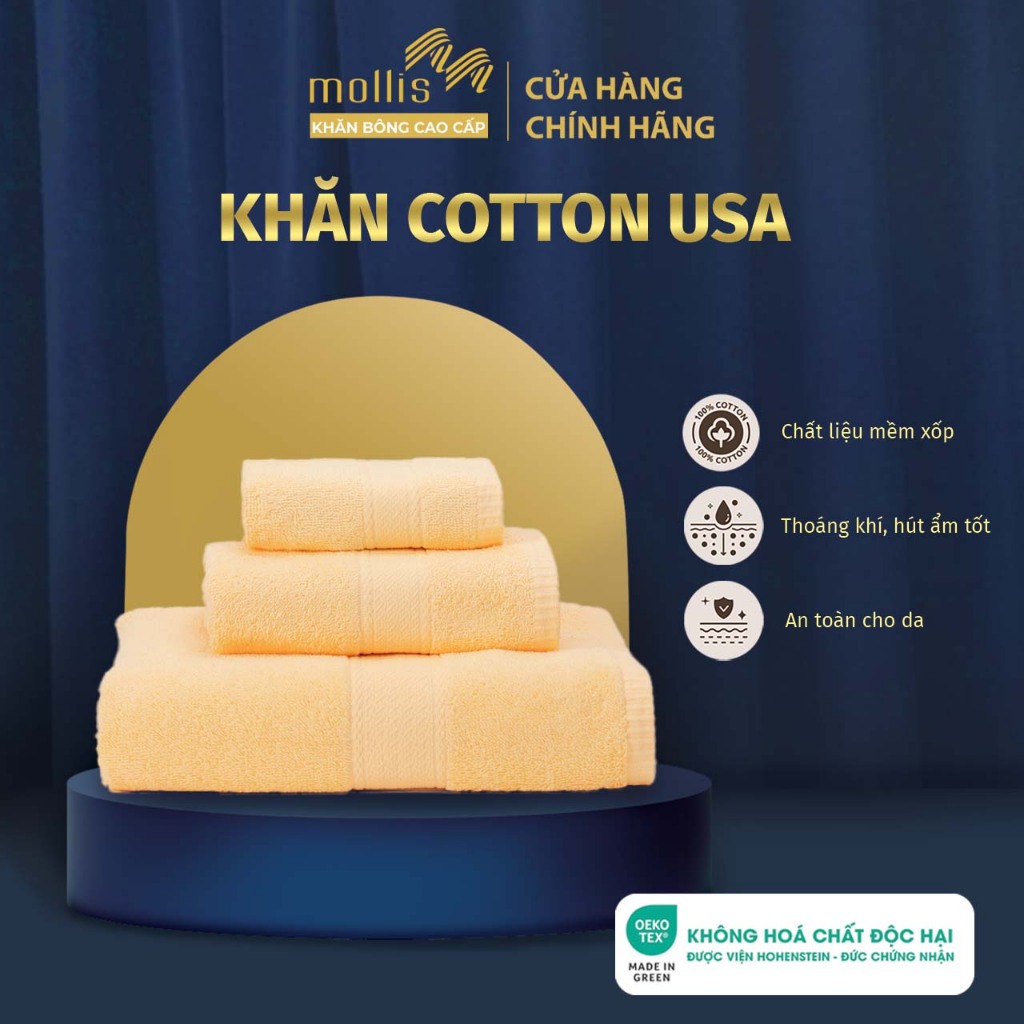 ชุดผ้าขนหนูผ้าฝ้าย Mollis 3 ชิ้นประกอบด้วยผ้าเช็ดตัว 1 ผืน B853 และ 1 แชมพู/ผ้าขนหนูเช็ดหน้า FM61 แล