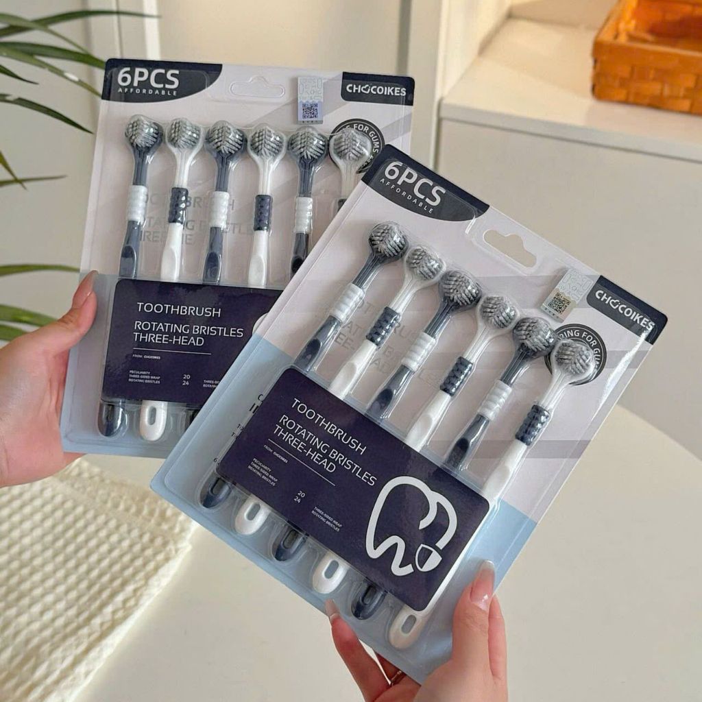 Combo 6 แปรงสีฟัน TOOTHBRUSH 3-Way - ROTATING BRISTLES THREE- HEAD Premium Soft Bristle gia_dung_ba_
