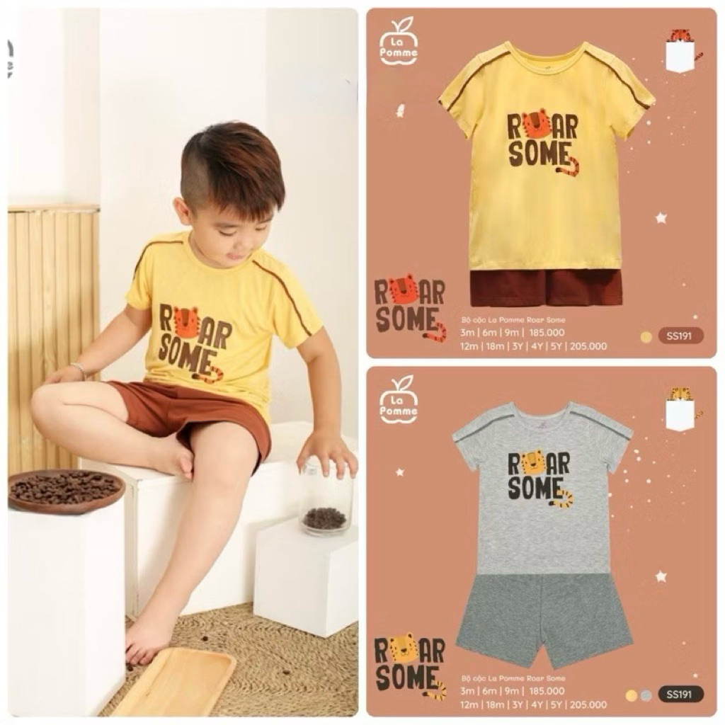SS191 La Pomme Roar Some เสื้อผ้าเด็กชายและเด็กหญิงแขนสั้น - ผ้าใยไม้โอ๊คโมดอลสุดเท่