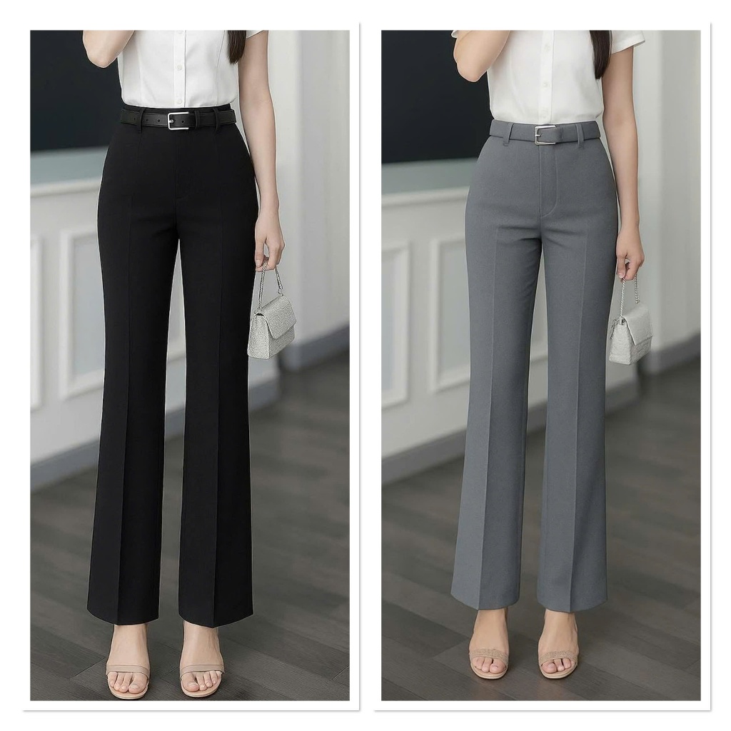 Bigsize 38kg-85kg กางเกงขากว้างเอวสูงผ้าตะวันตก กางเกงขาตรงขากว้างผู้หญิง -- รหัส 555