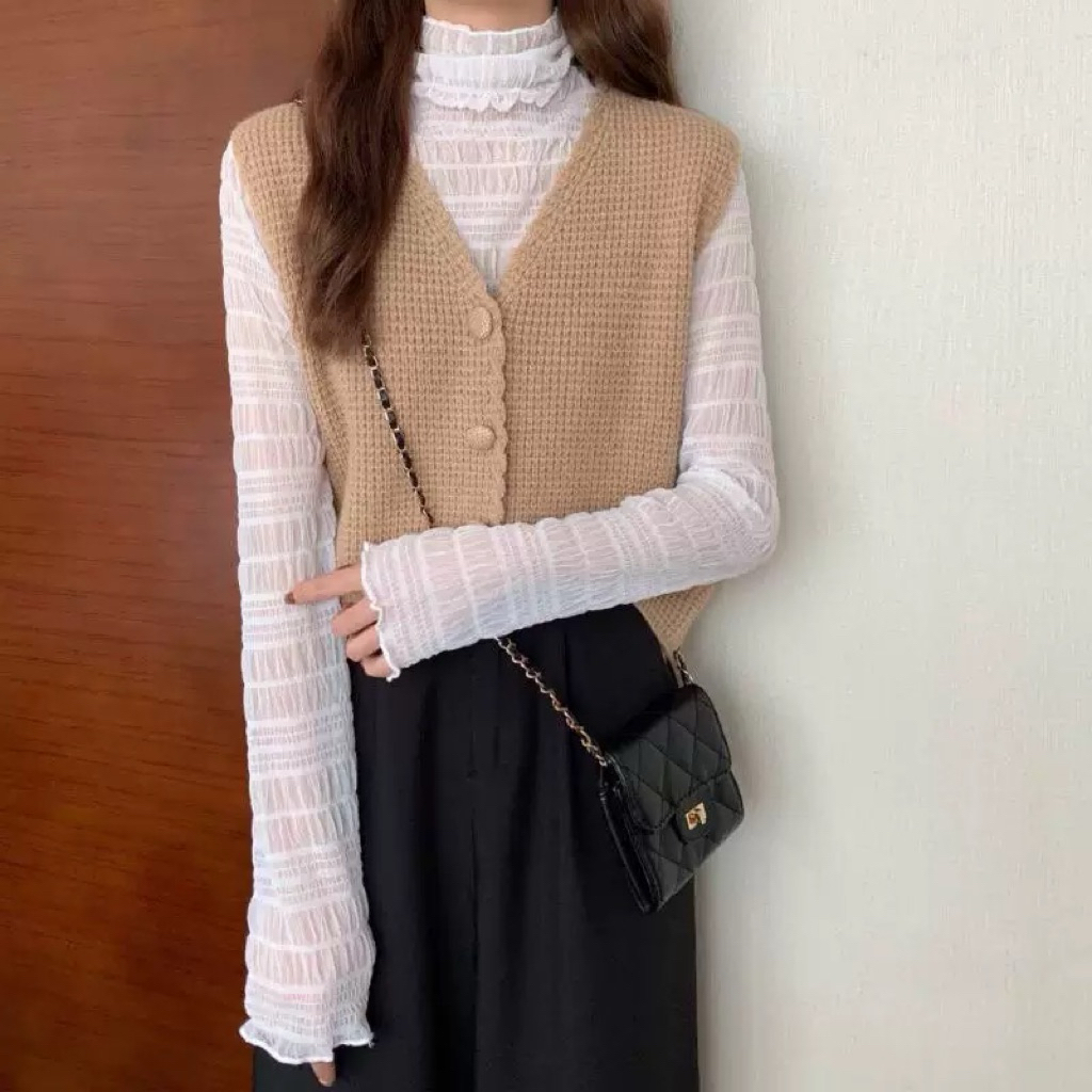 สเวตเตอร์ Gile สีน้ําตาลอ่อน ทรงกลาง Qc 2hand