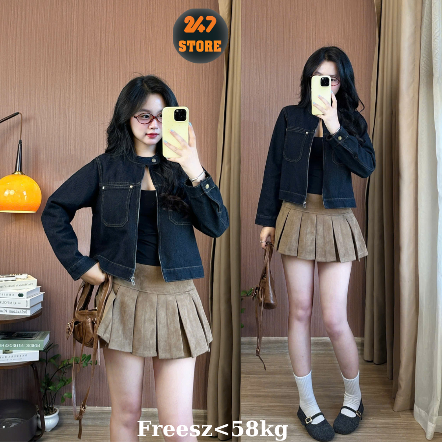 แจ็คเก็ตยีนส์สํานักงานปกนูน แจ็คเก็ตยีนส์สั้นพร้อมชุดเฉพาะ 247STORE Aojeacotru8218_P7k5