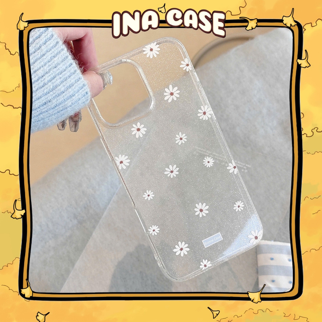 เคส iphone Glitter Daisy สีขาว 17promax/ 17pro/ 17air/ 17/ 16promax/ 16pro/ 16plus/ 16/ 15promax/ 15