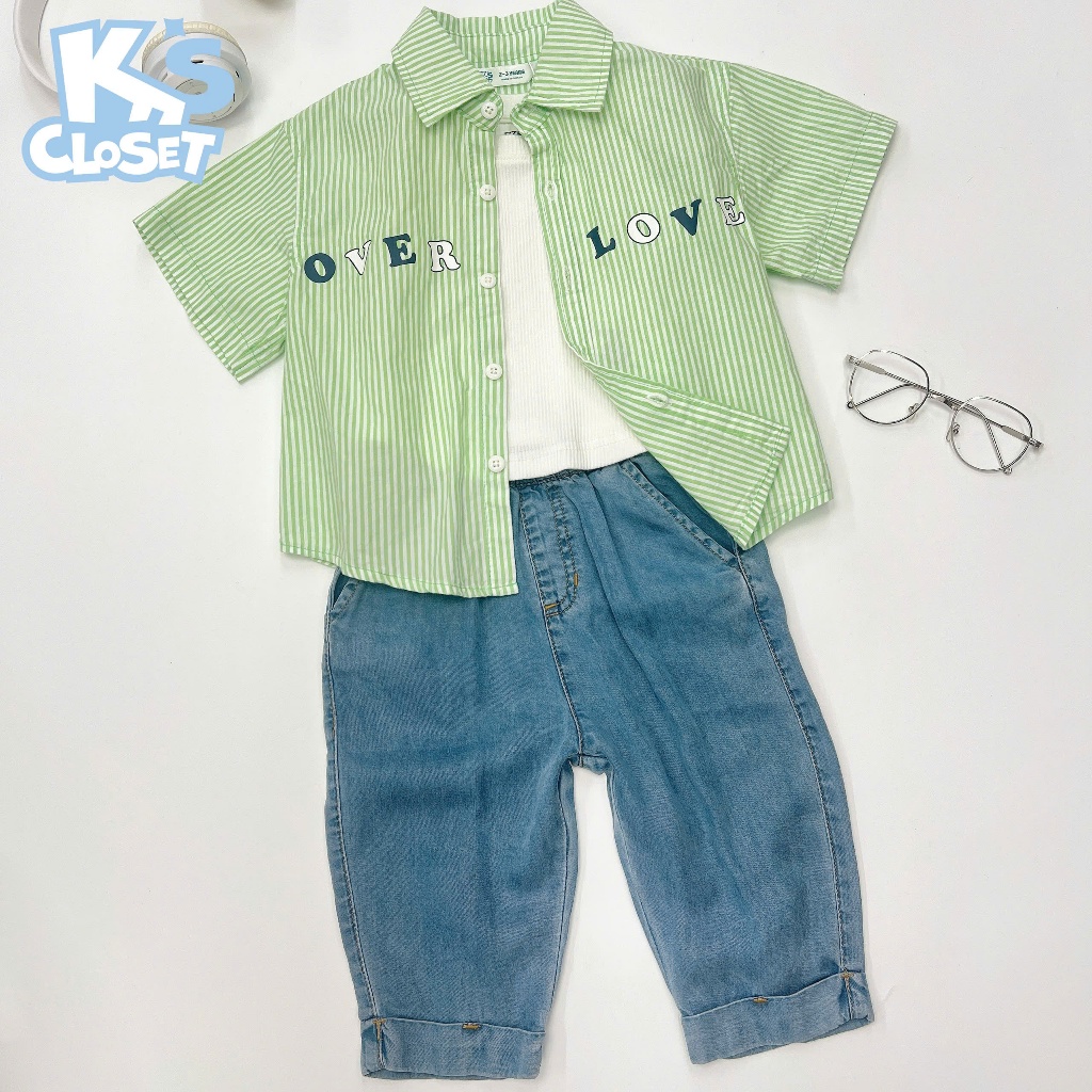 KS CLOSET กางเกงยีนส์ขายาวสไตล์หมีพับได้สําหรับเด็กผู้หญิง (2-14 ปี) จาก 10kg-54kg E048FIS