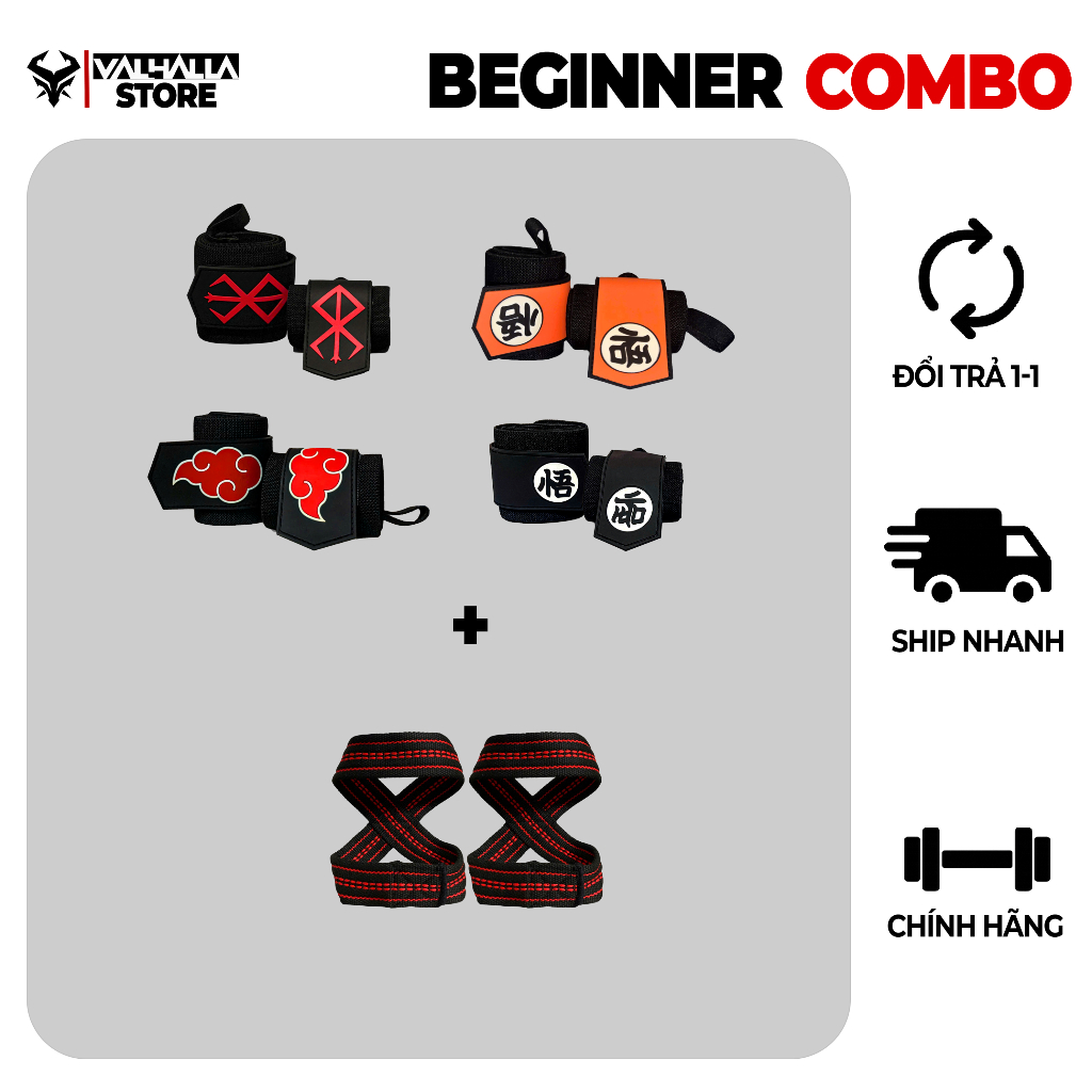 Wrist Wrap Combo & Straps Gym VALHALLA - GYm, Deadlift Support, ยกน้ําหนัก, Powerlifting