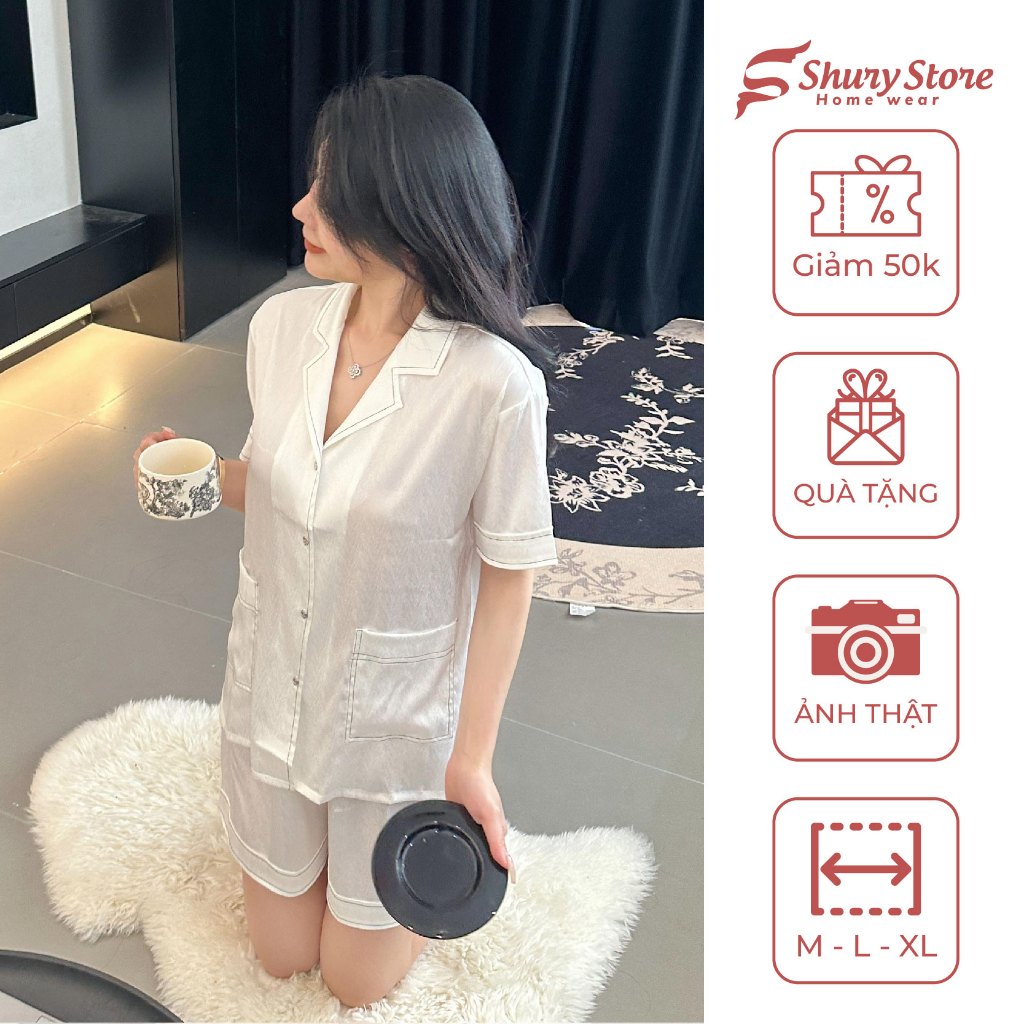Shury Store Home Wear ชุดนอนผ้าไหมขูดผู้หญิง แขนสั้น ขาสั้น NT08 สําหรับ Home Wear ไซส์ 45-75 กก