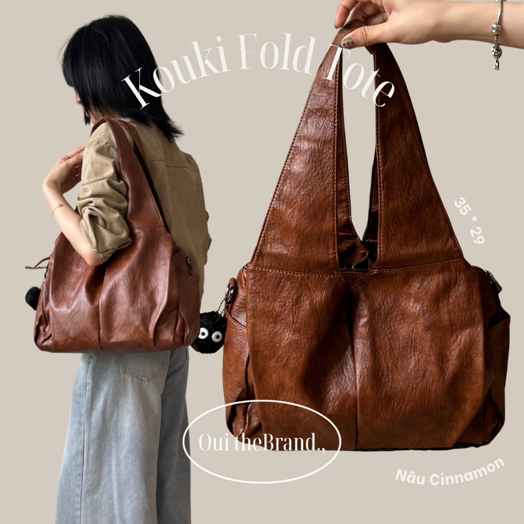 [ Free Charm ] Kouki Fold Tote - KOUKI Leather Crossbody Tote Bag ( Ouithebrand )