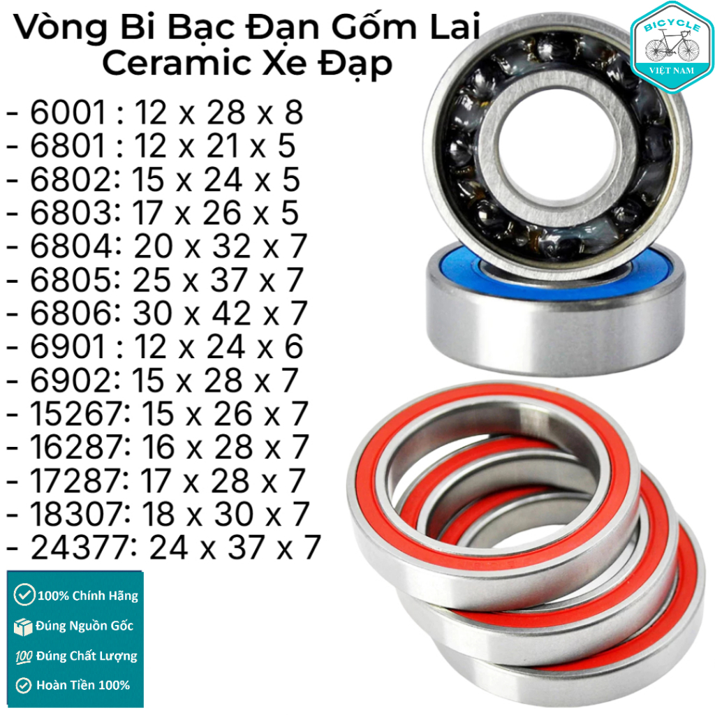 Vòng Bi Bạc Đạn Gốm Lai Ceramic Xe Đạp 6802 6803 6804 6805 6806 6901 6902 6001 15267 16287 17287 183